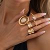 Salircon 5 Pcs Exquisite Imitation Pearl Irregular Adjustable Open Ring Set Trendy Hollow Geometry Stackable Finger Ring Jewelry