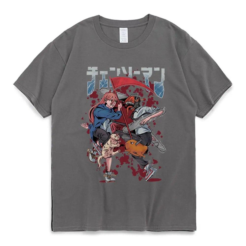 Japanese Anime Chainsaw Unisex T-shirt Unisexga Makima Power Denji Pochita Graphic Print T-shirts Unisex Oversized Streetwear Tees