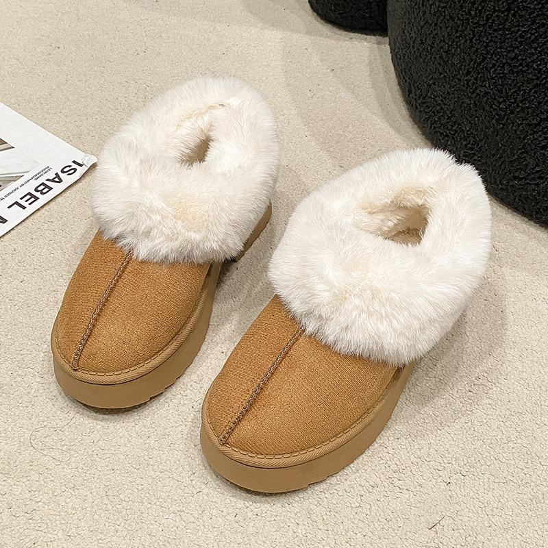 Autumn and Winter New Round Head Thick-soled Foot Cover Velvet Cotton Shoes Women's Large Size Northeast Warm Wool Snow Boots Wish