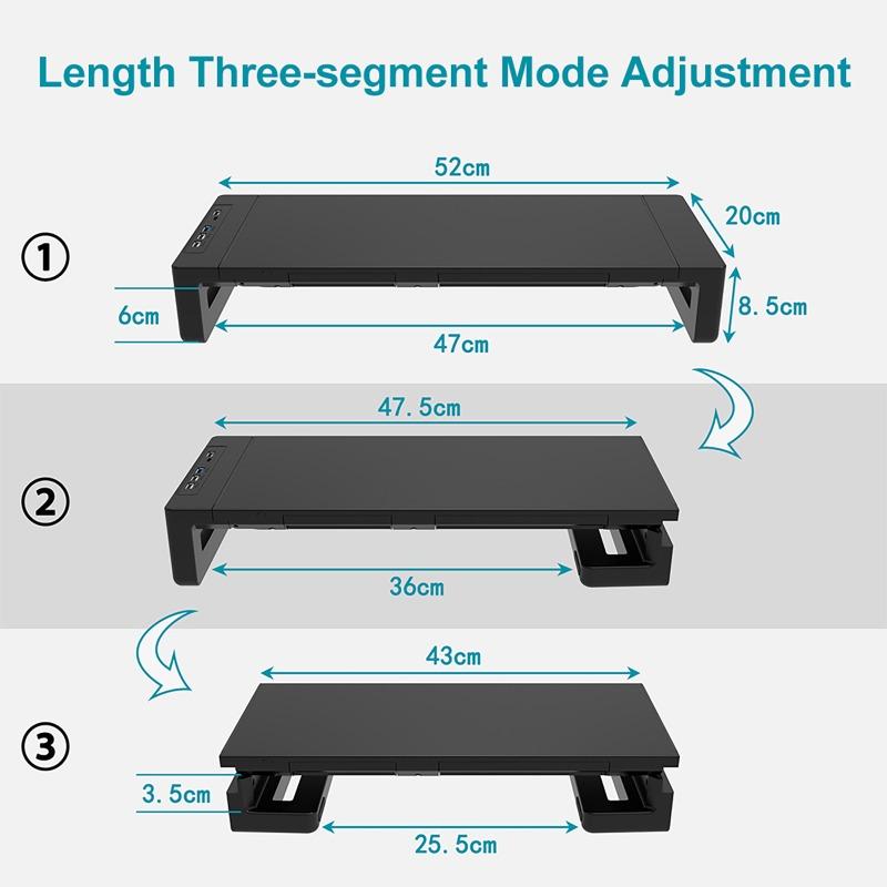 Monitor Stand Riser with USB 3.0 Multifunctional Foldable Height Adjustable Computer Stand Desk Shelf Riser for Desktops Laptops