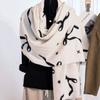 Printed Bow Wool Scarf Thicken Women Cashmere Shawl Temperament Winter Cashmere Scarves  Female