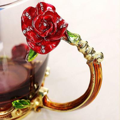 3D Butterfly Rose Tea Cup Carved Flower Cup Coffee Tea Glass Enamel Cups