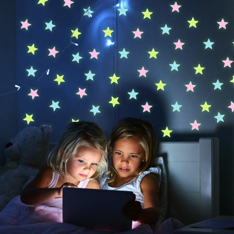 100 Stück leuchtende 3D-Sterne, die im Dunkeln leuchten, Wandaufkleber für Kinder, Babyzimmer, Schlafzimmer, Decke, Heimdekoration, fluoreszierende Sternaufkleber