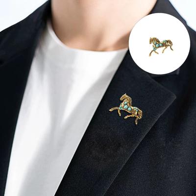 Elegant Horse Brooch Adorned with Simulated Turquoise Accent for Fashion Forward Looks On Suits and Shirts Gift