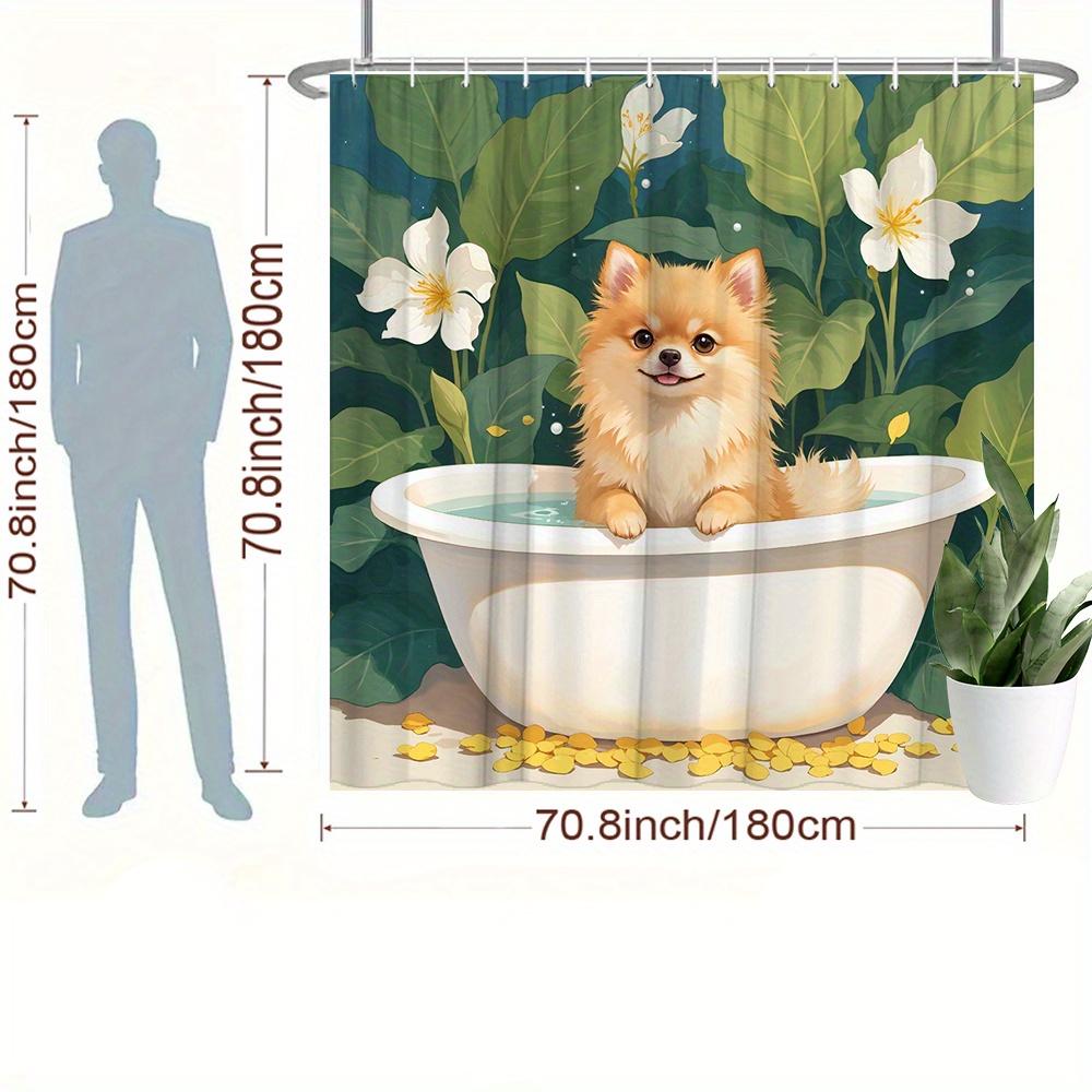 Whimsical Fox in Bathtub Tropical Floral Shower Curtain Waterproof Bathroom Curtain Green Nature Aesthetic Decor Spa Luxury Bath