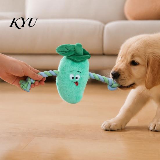 Puppy Training Toy Stuffed Vegetable Dog Toy, Interactive Squeaky Chew Plush Carrot Eggplant Dental Cleaning Green Pepper with Rope Arm for