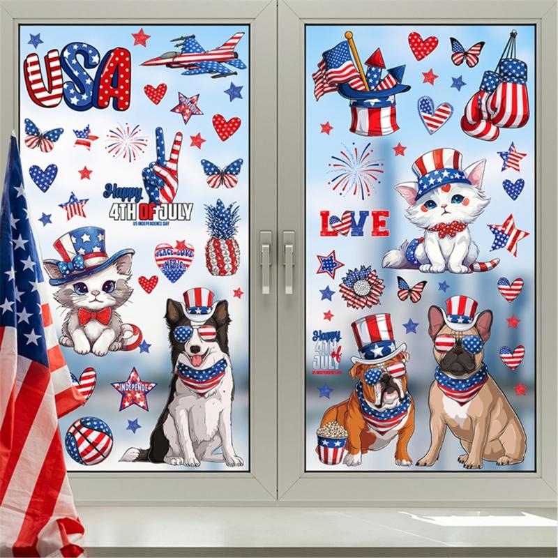 6 Pack American Flag Theme Sticker For Window Glass Door 4th Of July Decors Patriotics Memorials Day Home Office School