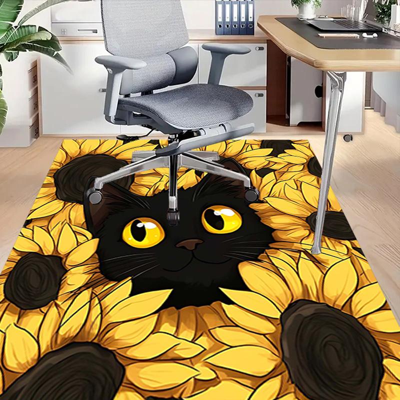 1PC Black Cat Sunflowers Anti-slip carpet, suitable for Office, bedroomand playrooms. It can also be used as a sofa footrest cover-W93