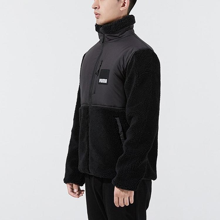 Puma Sherpa Fleece Color Block Sports Jacket With Stand Collar And Logo Men Outerwear Black 846325-01