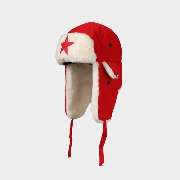 Chinese Style Big Red Lei Feng Hat Winter Men and Women Thickened Warm Plush Cold Proof Ear Protection Hat Northeast Ski Hat
