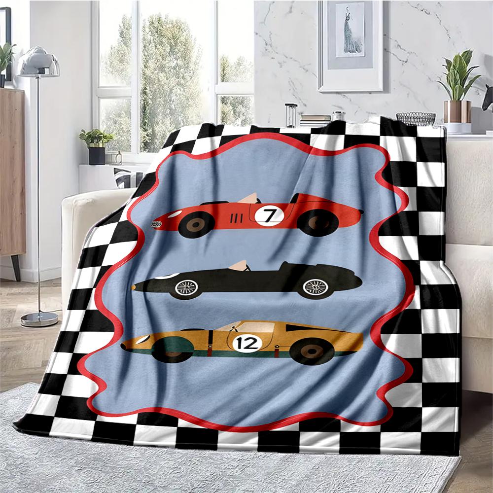 Car Theme Printed Blanket - Perfect for Couch, Bed, Travel & Outdoor Use | Machine Washable, Cozy & Durable.