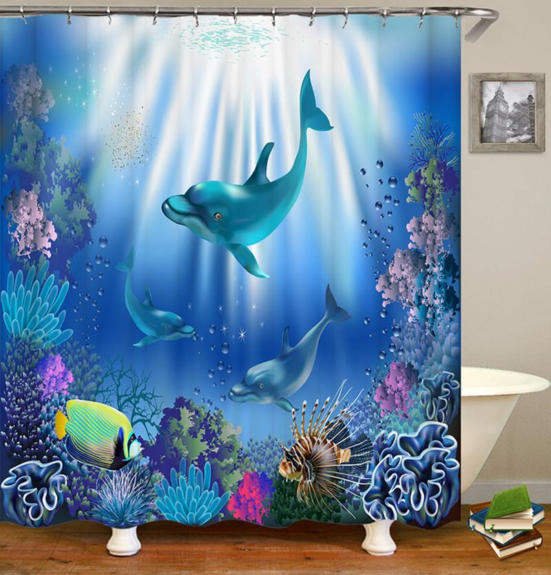 Ocean Shower Curtain Liner,Sea Theme Shower Curtain with 12 Hooks, Washable Dolphin Waterproof Shower Curtain for Bathroom Decor