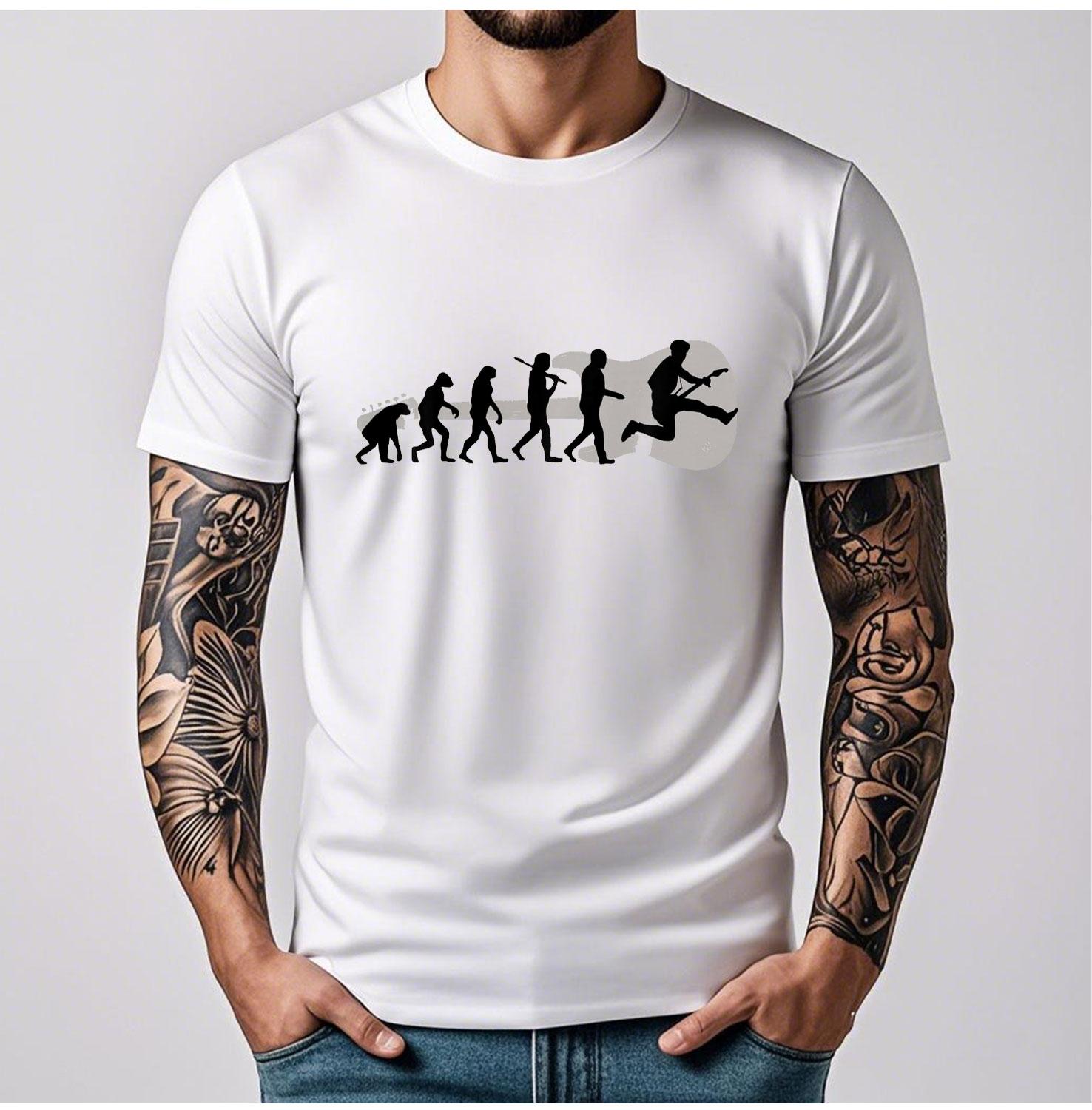 Evolution Guitar Music Sound Acoustic Funny Gift T-Shirt Classics Unisex Short Sleeve Shirt Guitar Design Birthday Cotton Tee S