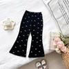 Girls Korean Cartoon Print Flare Pants Autumn Casual Chic Wide Leg Trousers for Kids