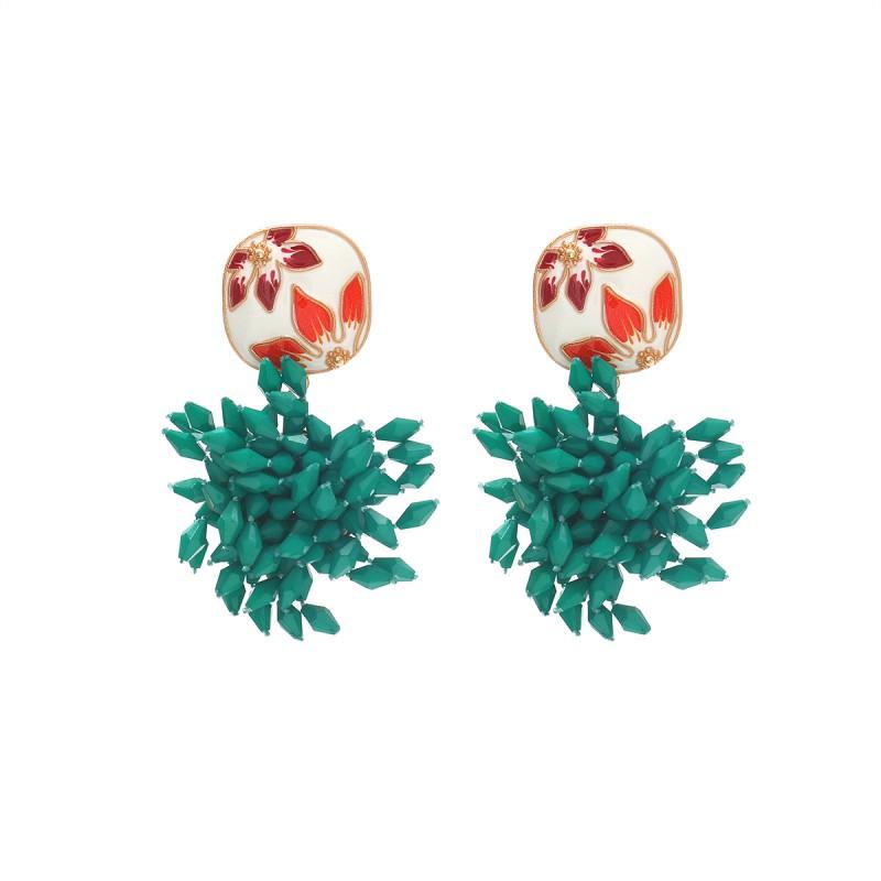 Boho Floral Drop Earrings Handmade Multi-Layer Pendant With Enamel Finish Women Fashion Statement Jewelry