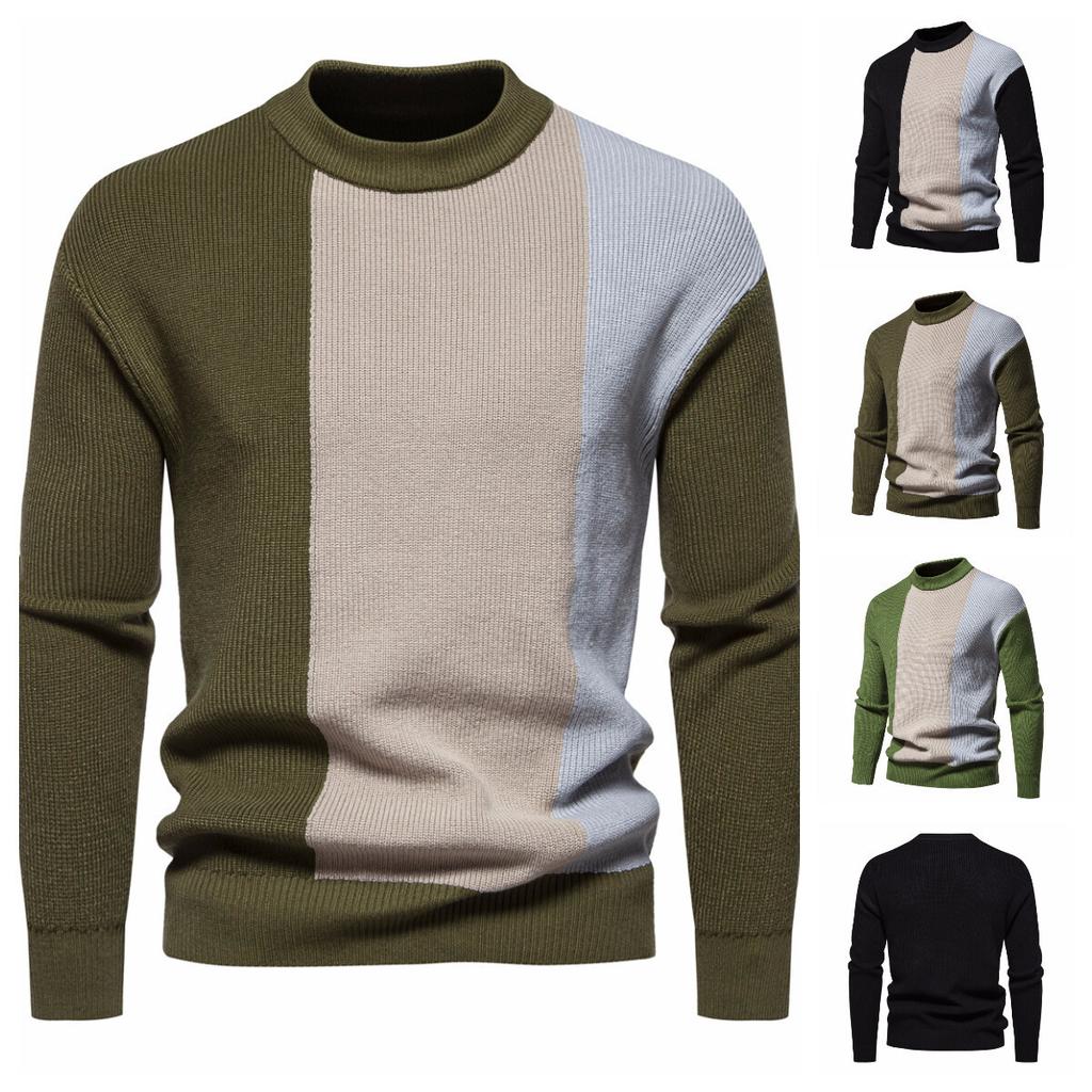 Hot Sale, Men's Fashion Personality Splicing Semi-turtleneck Thickened Sweater, Knitted Thread Hair