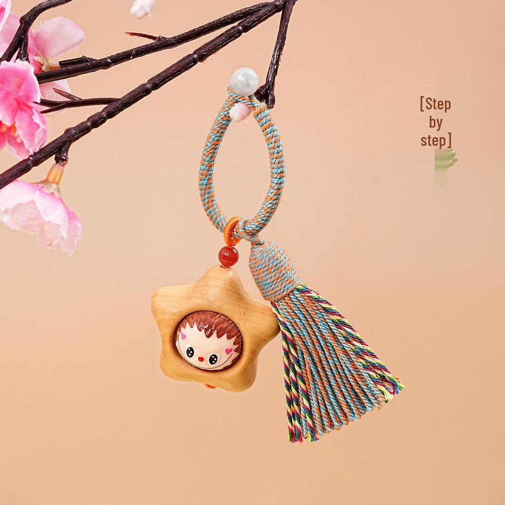 Hand-Woven Tibetan Tassel Sandalwood Keychain Amulet In Ethnic Style