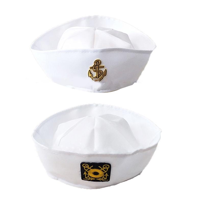 Fashion White Captain Sailor Hat Fancy Cosplay Hat Marine Captain Cap Military Hat for Travel Beach Dance Bar Cosplay