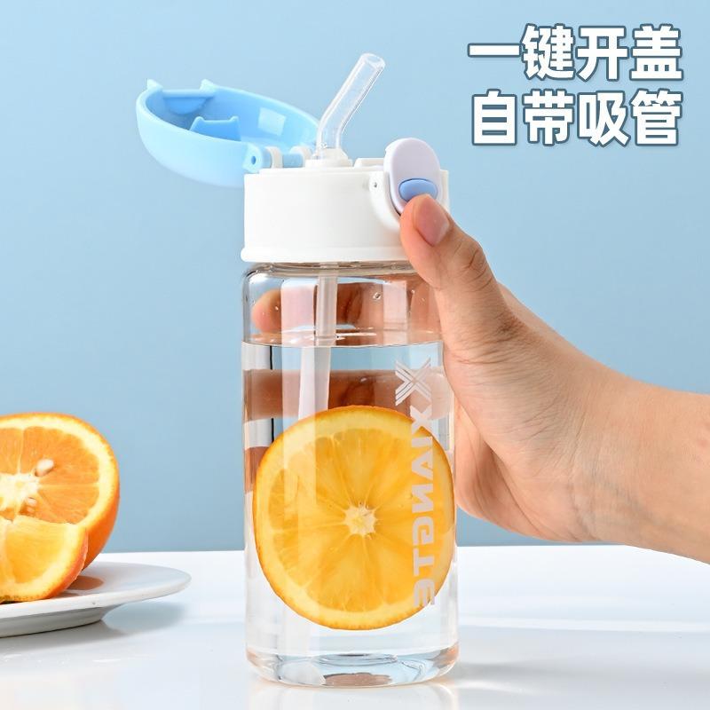Water bottle summer large-capacity plastic water cup with straw anti-drop transparent small portable boys and girls sports