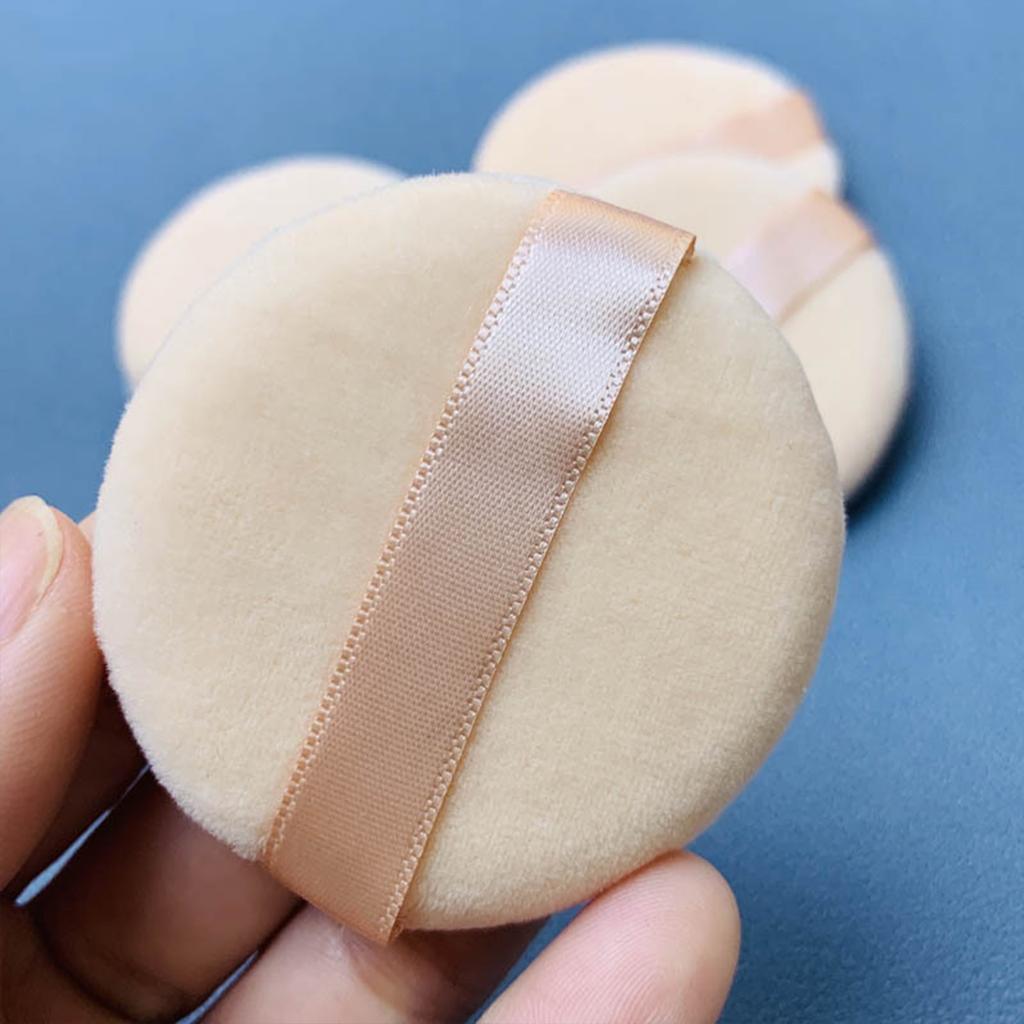 10pcs Powder Puff Cotton Cosmetic Face Makeup Powder Puffs Pads With Ribbon For Loose And Foundation 2.36 Inch