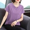Short-sleeved T-shirt Women's Loose Summer Mother's Western Style Blouse Short-sleeved Embroidered Shirt