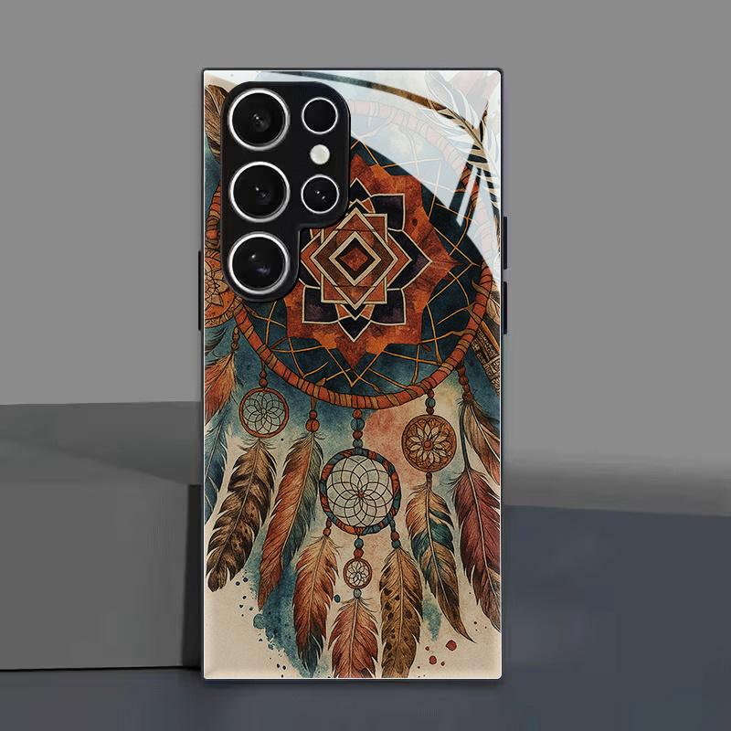 Feather Dream catcher tempered glass phone case suitable for Samsung GalaxyS26 S25 S24 S22 S21 S20FE/Ultra/Plus shock absorption