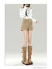 Khaki High-Waisted Casual Women's Shorts with Velvet Lining, 2025 Winter A-Line Bootcut Hot Pants