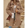 Women's Winter Long Loose Plush Coat, Turn-down Collar Buttoned Open Front Oversized Warm Overcoat for Women, European & American Style