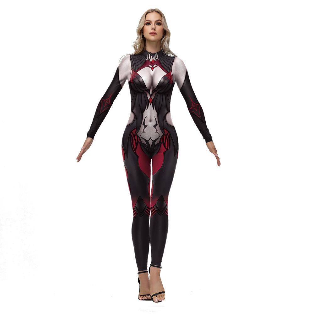 Women Movie Clown Witch Bodysuit Jumpsuit Halloween Cosplay Costume Adult Role Play Digital Printing Party Dress Up Outfit