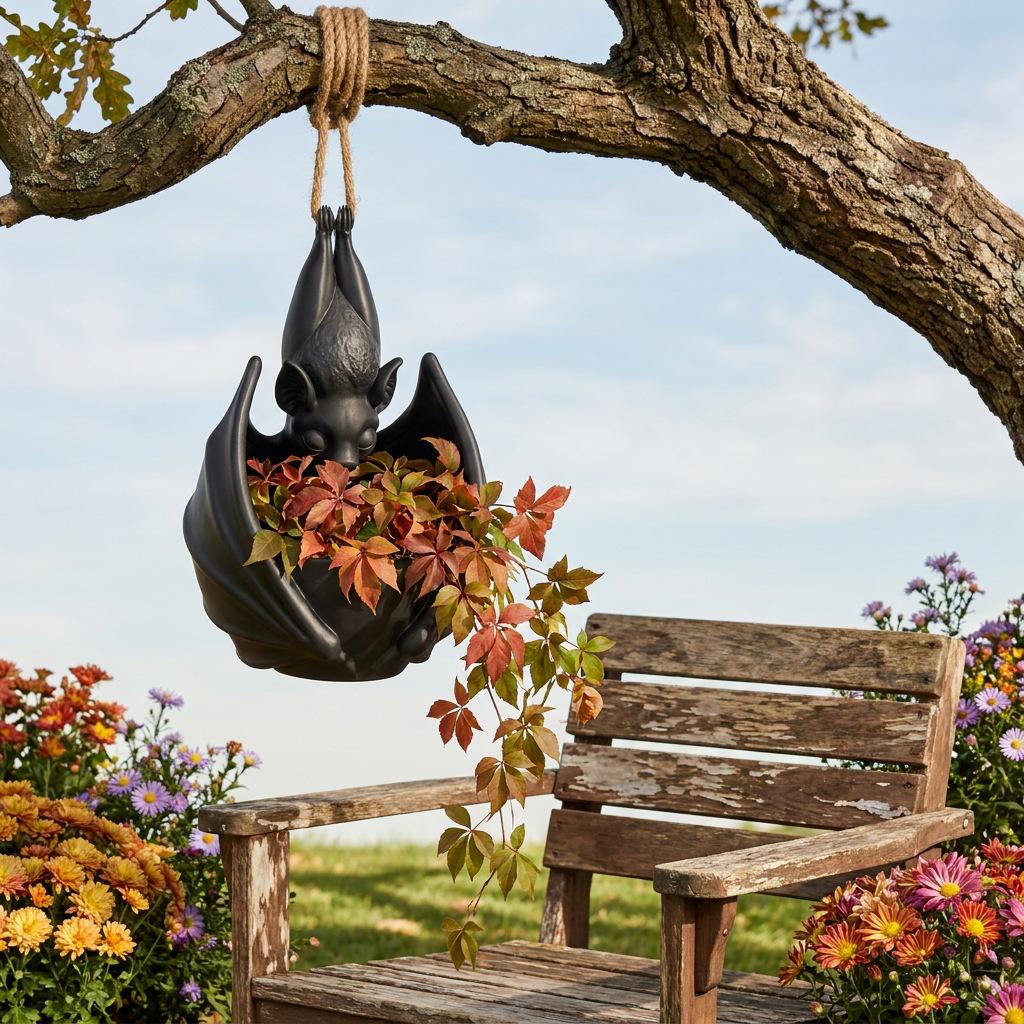Halloween Hanging Bat Flower Pot with Rope 12CM 15CM 21CM Plant Holder Decorative Planter for Indoor Outdoor Home Garden Patio