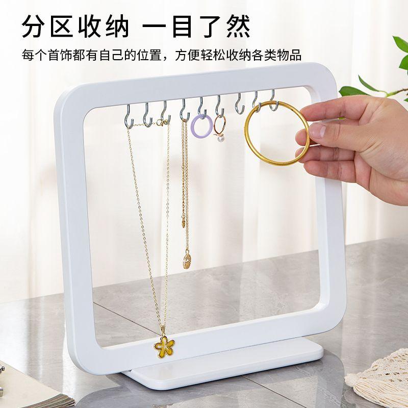 Wooden Multi-Function Entryway Rack: Desktop Necklace Bracelet Hanging Organizer Bedroom Key Storage Stand with Hooks for Wristwear & Accessories