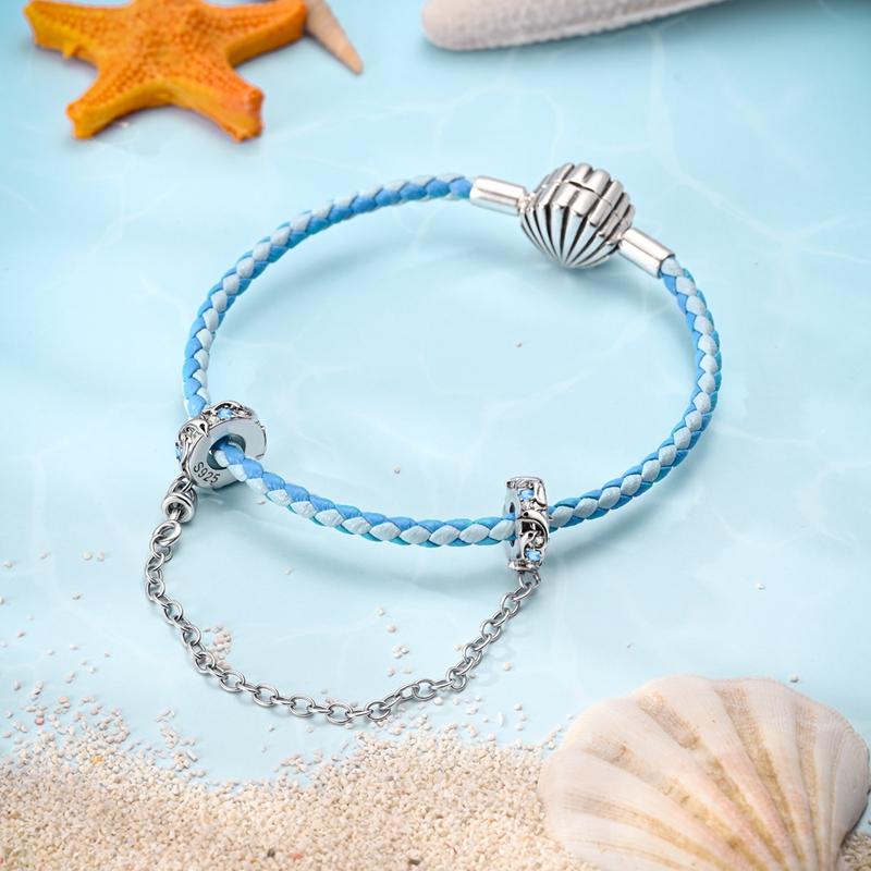 Bracciale con Catena di Sicurezza e Ciondolo Cuore in Argento 925 con Perline Colorate in Zirconio Sole Luna Gioielli Fai da Te