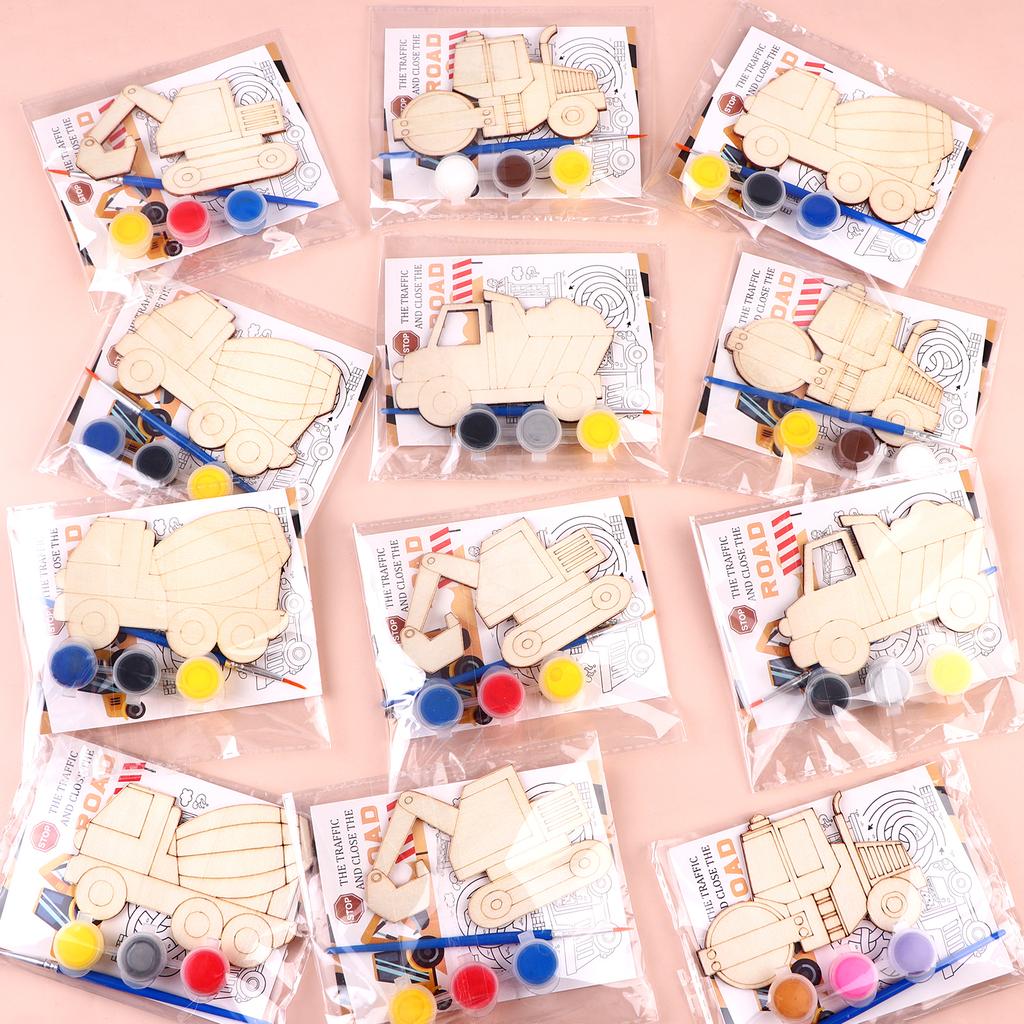 12 Pcs Birthday Theme Party Favors Wooden Painting Crafts Bulk With Game Cards Paint Brushes Supplies For Themed Party Decoratio