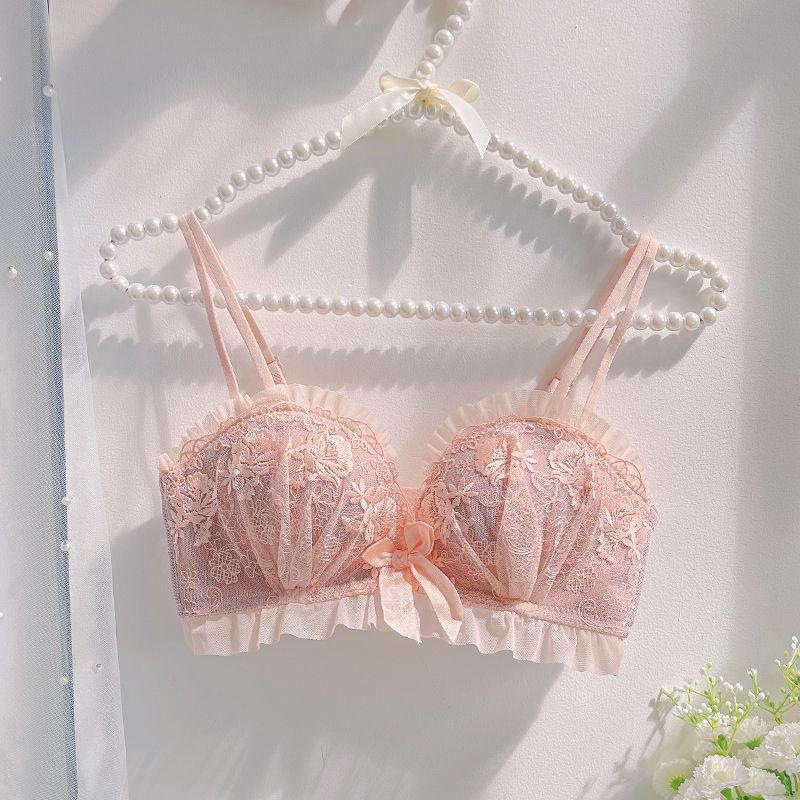 Sexy Lace Wireless Bra, Thickened Push Up Corrective Coquette Bra for Small Bust Young Women
