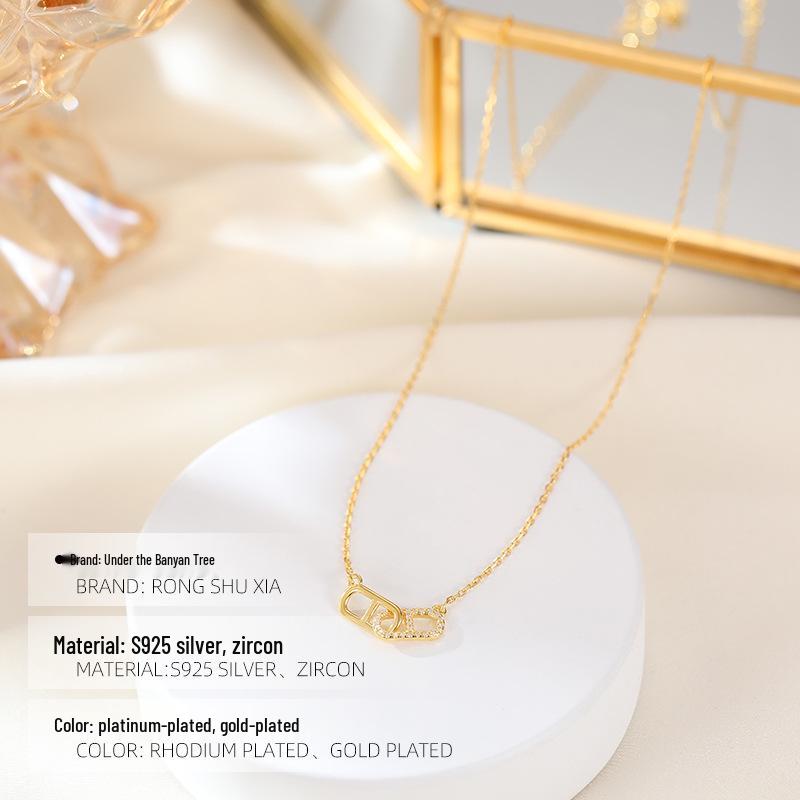 Banyan Tree S925 Silver Pig Nose Necklace: Gold-Plated, Micro Diamond, Fashionable Clavicle Chain for Women.