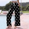 Women's Casual Dot Print Wide Leg Drawstring Pocket Beach Casual Pants