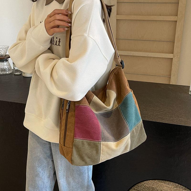 

Сумка на одно плечо, женская сумка, универсальная, простая и модная, портативная холщовая сумка большой вместимости.