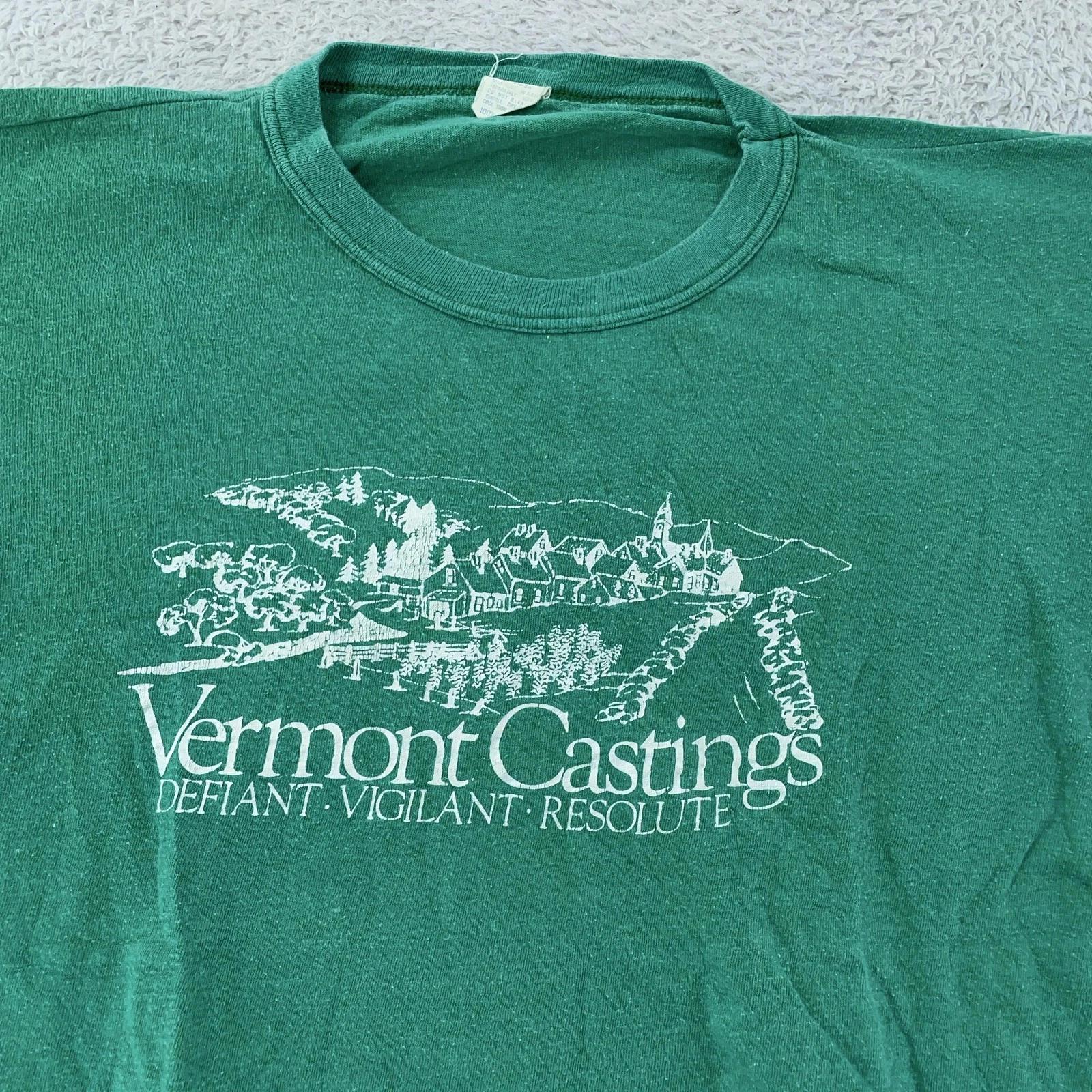 

Винтажная рубашка 70-х Vermont Castings Мужская КРОП-ФИТ МАЛЕНЬКИЙ Рекламная Графика Печь S