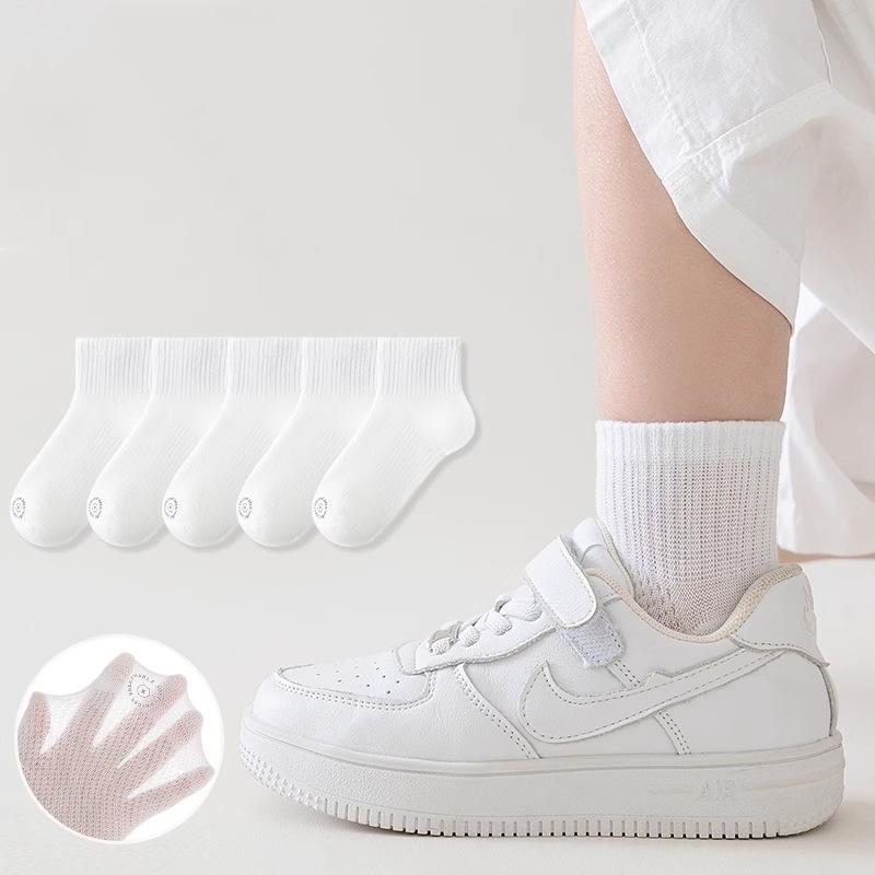 5 Paar/Set Weiße Kinder Socken Sommer Dünnes Netz Student Sport Socke Weiche Kinder Laufsocken Midtube Socken Für Jungen Mädchen 2-12 Jahre