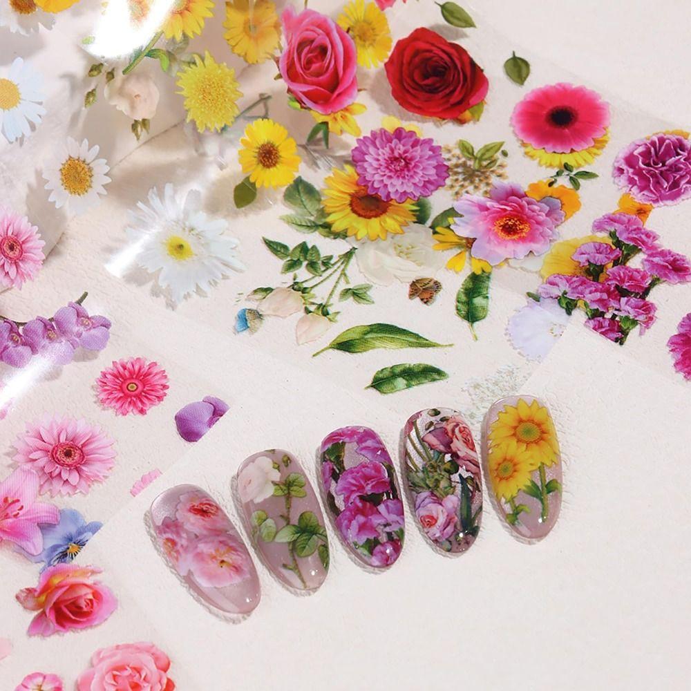 Rose Flowers Nail Design Stickers Daisy Nail Art Foil 10 Sheets Flower Nail Foils  Spring Summer