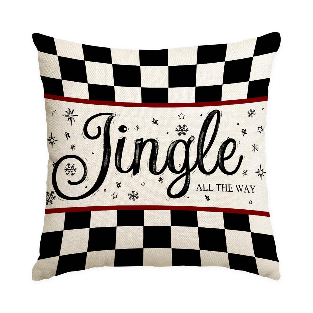 1/4Pcs Black Christmas Pillowcase, Snowflake Bow Christmas Ball Cushion Cover, Snowman Cardinals Holly Leaf Pattern Pillow Cover