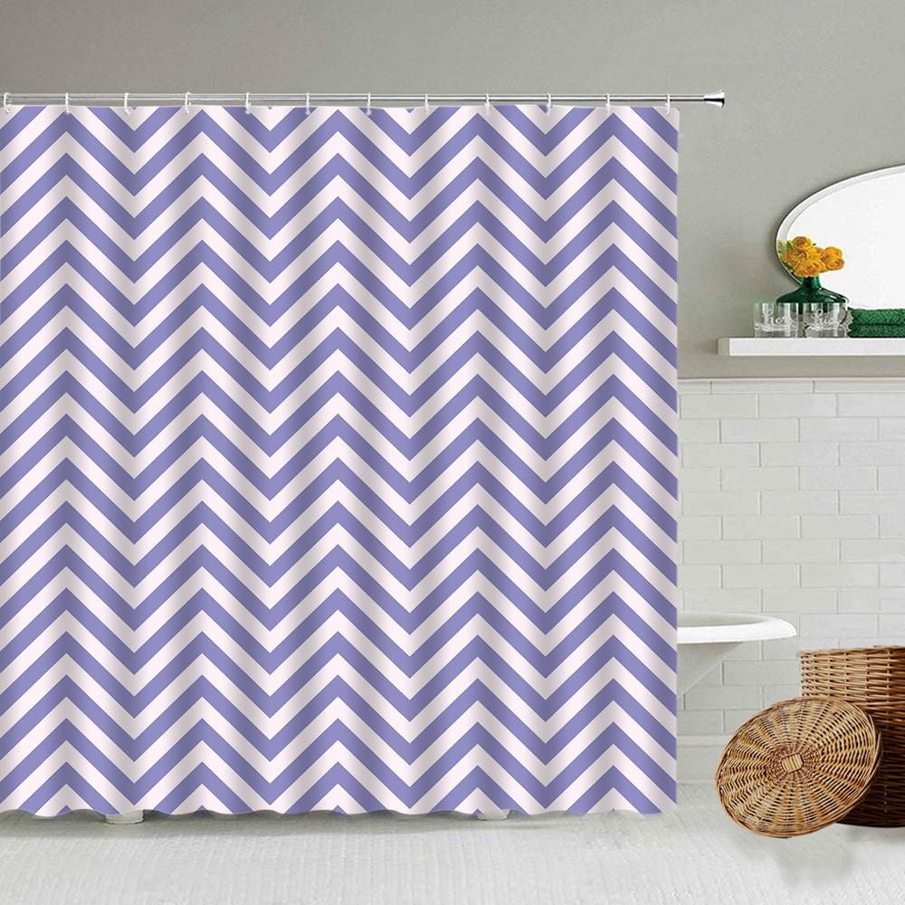 Black and White Checkered Wave Stripe Geometric Shower Curtain Bathroom Waterproof Polyester Curtain with Hook Home Decor