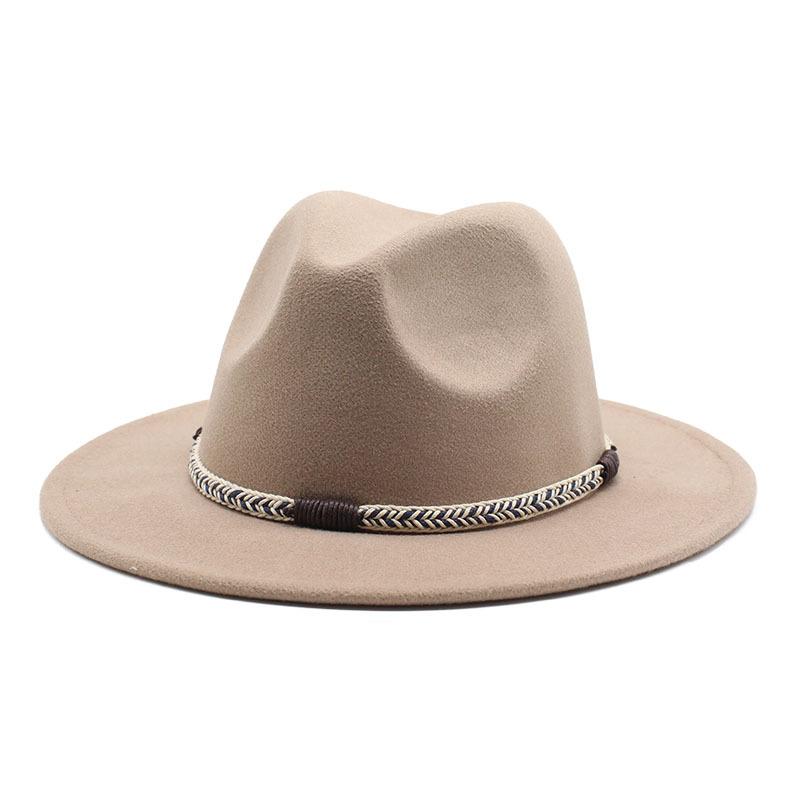 Wool Top Hat, Warm Big-Brimmed Felt Hat, Woven Rope, Retro Versatile Jazz Hat, Imitation Wool