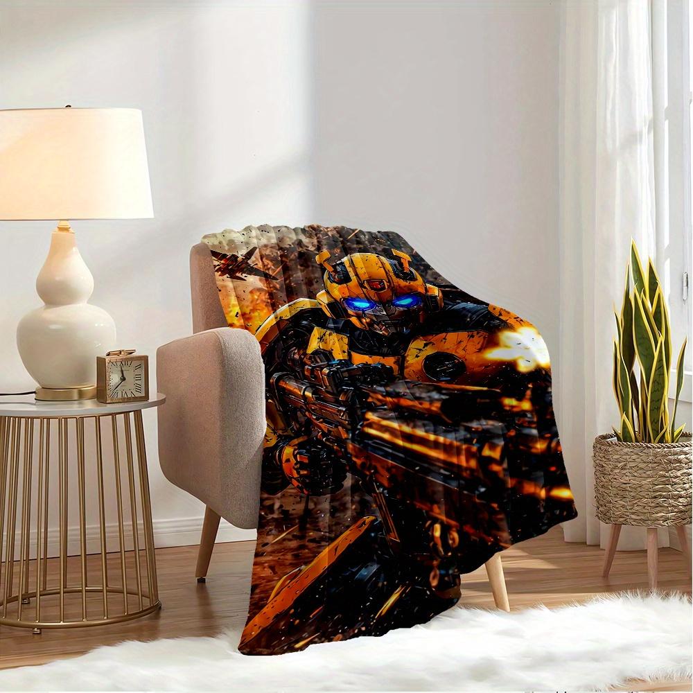 For Transformers,Bumblebee,Action-Themed Flannel Blanket, Glam Style, Digital Print, All-Season Comfort, Tear-Resistant, Knitted Craftsmansh