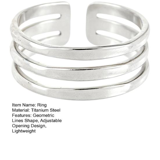 Thumb Ring Geometric Lines Shape Adjustable Opening Design Finger Ring Stainless Steel Finger Band Versatile Jewelry