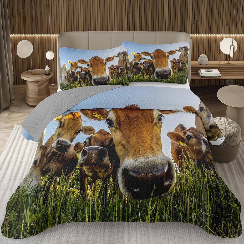 Cute Milk Cow Bedspread Set Twin Queen King Size Farm Animal Print Quilt Set Farmhouse Coverlet Set For Boys Teen Bedroom Decor