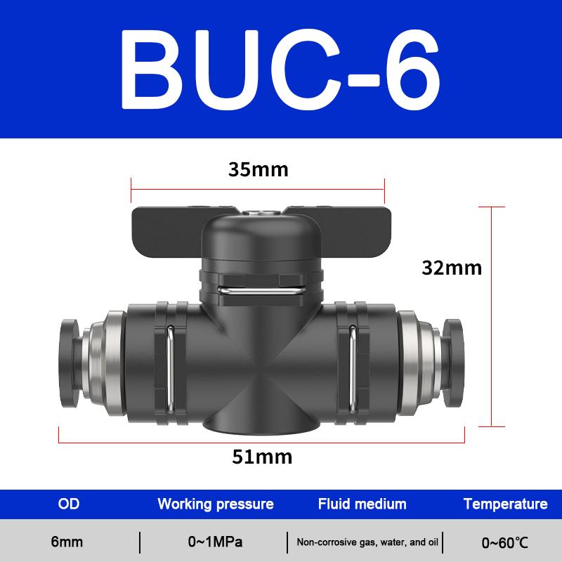 To Turn Switch Manual Ball Current-limiting BUC BTC Series 4mm 6mm Pneumatic Push In Quick Joint Connector Hand Valve