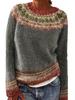 Women's 2026 Retro Color Block Knitwear: Long Sleeve, Comfortable, Versatile Round Neck Sweater