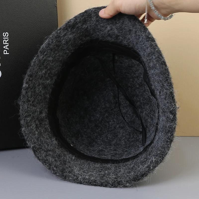 Ins Fashion Ladies Fluffy Panama Korea Designer M Wool Warm Bucket Hat For Women Fashion Fisherman Winter Hats Cap