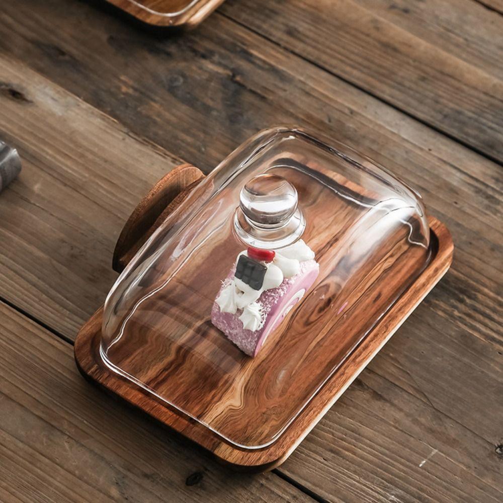 

with Glass Dust Cover Cheese Fresh-keeping Box Wooden Fruit Plate Storage Tray Bar Style 2